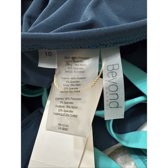 Beyond Control Womens Size 10 Teal Ruffle Tiered Color Block One-Piece Swimsuit - Picture 6 of 6